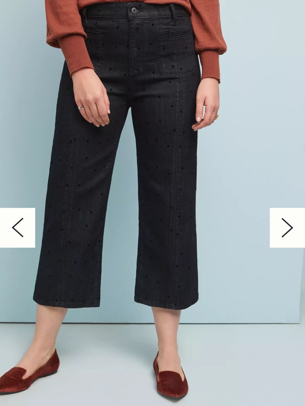 Pilcro Women’s High Rise Cropped Wide Leg Jeans-Black polka dot size 31 - Picture 7 of 10